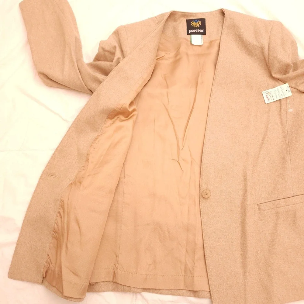 NWT Vintage Panther Camel Wool Blazer Jacket Women 13/14 Tan Deadstock Old Money - Picture 6 of 10